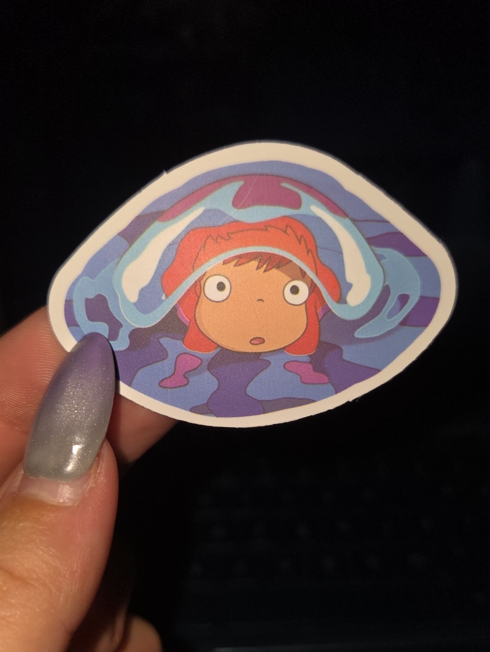 Purple & Blue Cartoon Character Sticker — Cute Surprised Face